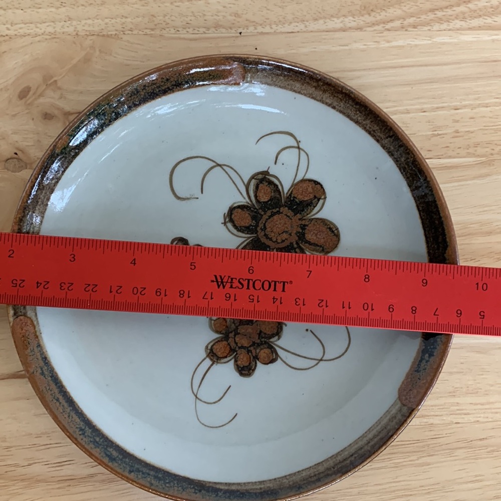 Ken Edwards Mexican Stoneware pottery brown 3 flowers plate light blue brown - Picture 2 of 4